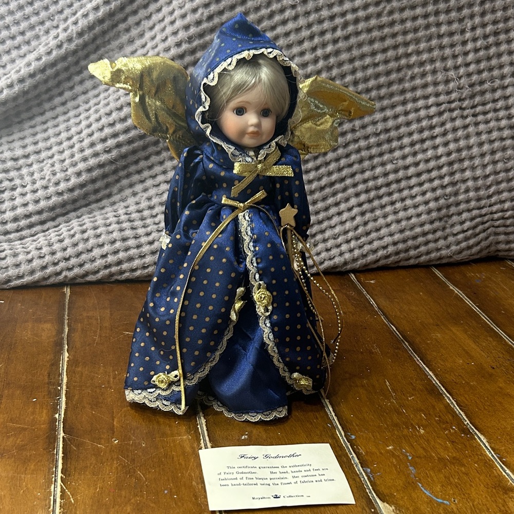 Royalton Collection Fairy Godmother Blue and Gold Angel Doll- Cinderella